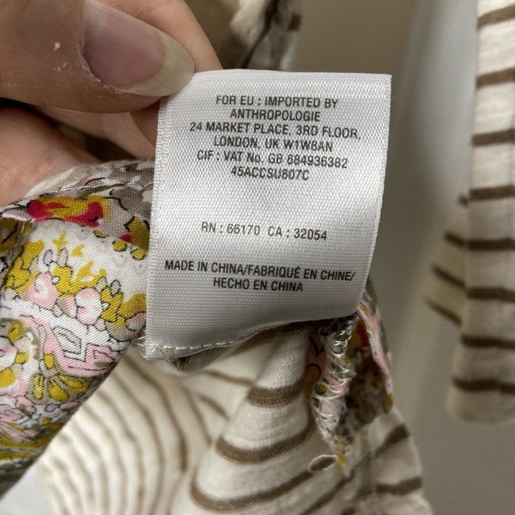 Postmark Anthropologie Mixed Print T-shirt Size XS Beige Ivory Polka Dot Stripe - Picture 9 of 11